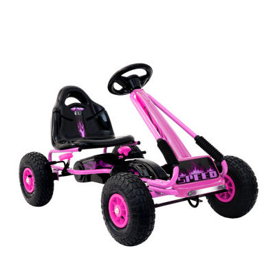 Kids Pedal Go Kart Car Ride On Toys Racing Bike Rubber Tyre Adjustable Seat Pink