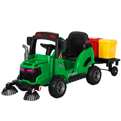 Kids Ride On Car Street Sweeper Truck w/Rotating Brushes Garbage Cans Green