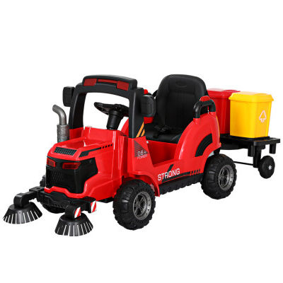 Kids Ride On Car Street Sweeper Truck w/Rotating Brushes Garbage Cans Red