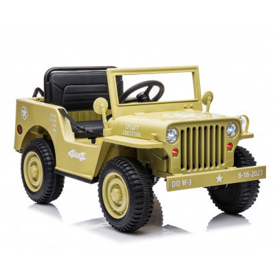 12V Military Jeep Electric Ride On Car For Kids - Olive Green