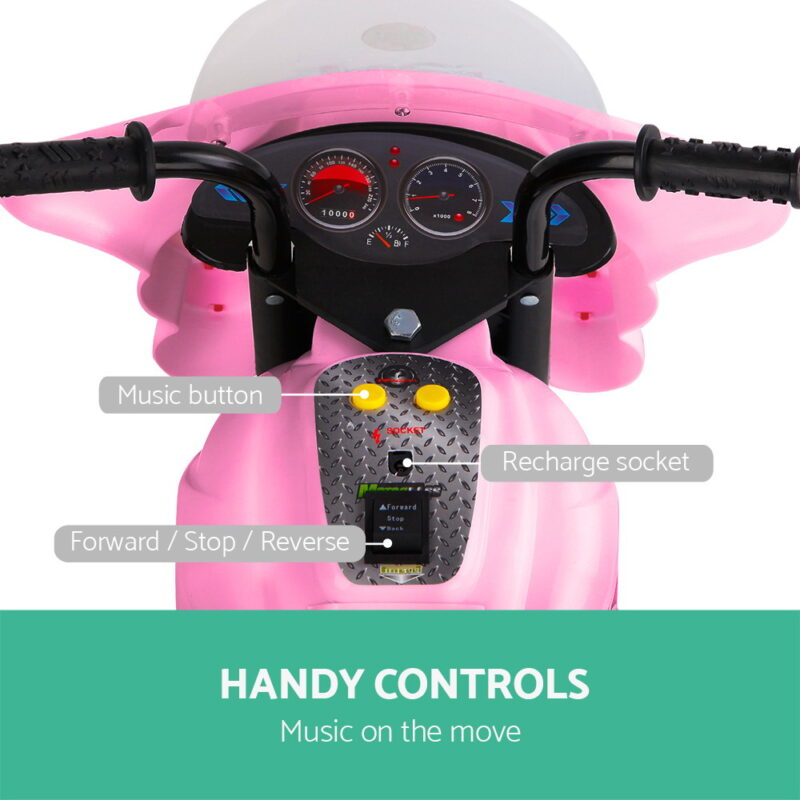 Kids Electric Ride On Police Motorcycle Motorbike 6V Battery Pink