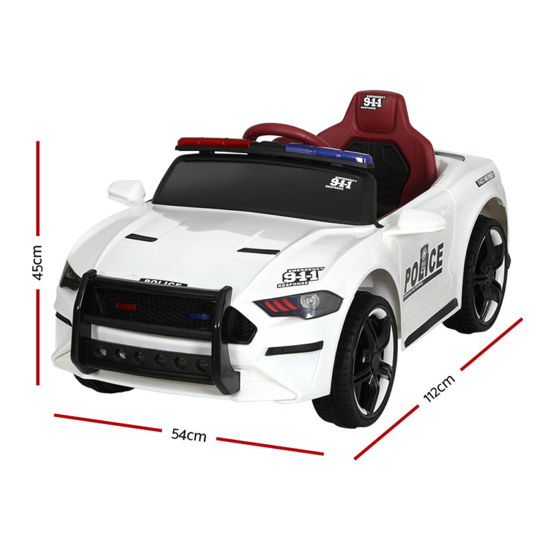 Kids Ride On Car Electric Patrol Police Cars Battery Powered Toys 12V White