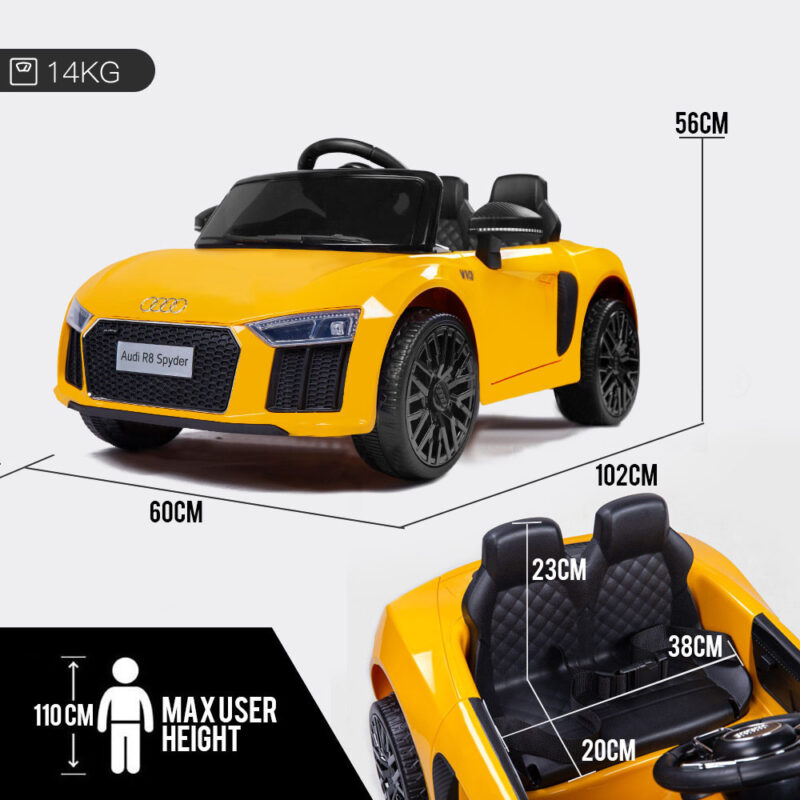 Kids Ride-On Car Licensed AUDI R8 SPYDER Battery Electric Toy Remote 12V Yellow