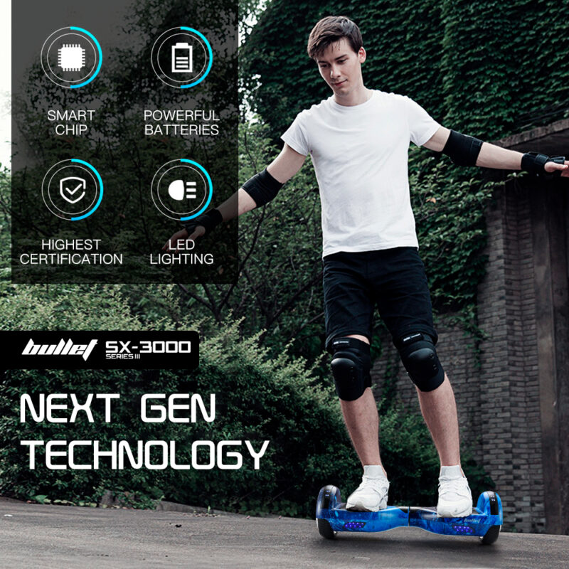 Electric Hoverboard Scooter 6.5 Inch Wheels, Colour LED Lighting, Carry Bag, Gen III Blue Galaxy