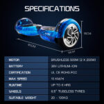 Electric Hoverboard Scooter 6.5 Inch Wheels, Colour LED Lighting, Carry Bag, Gen III Blue Galaxy