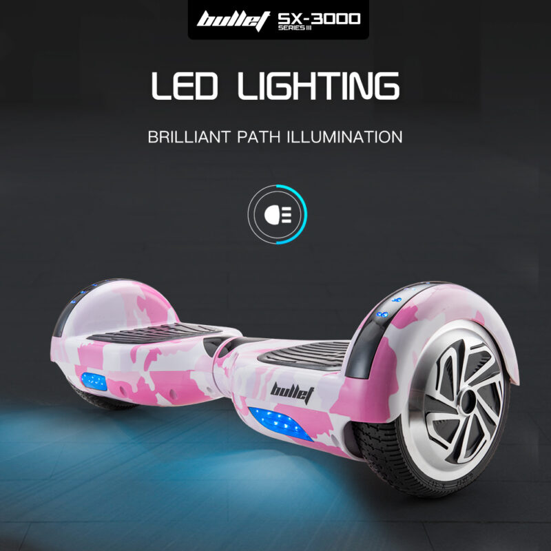 Electric Hoverboard Scooter 6.5 Inch Wheels, Colour LED Lighting, Carry Bag, Gen III Pink Camo