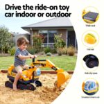 Keezi Kids Ride On Toy Car Bulldozer and Digger with Helmet Outdoor Sandpit Toys Yellow