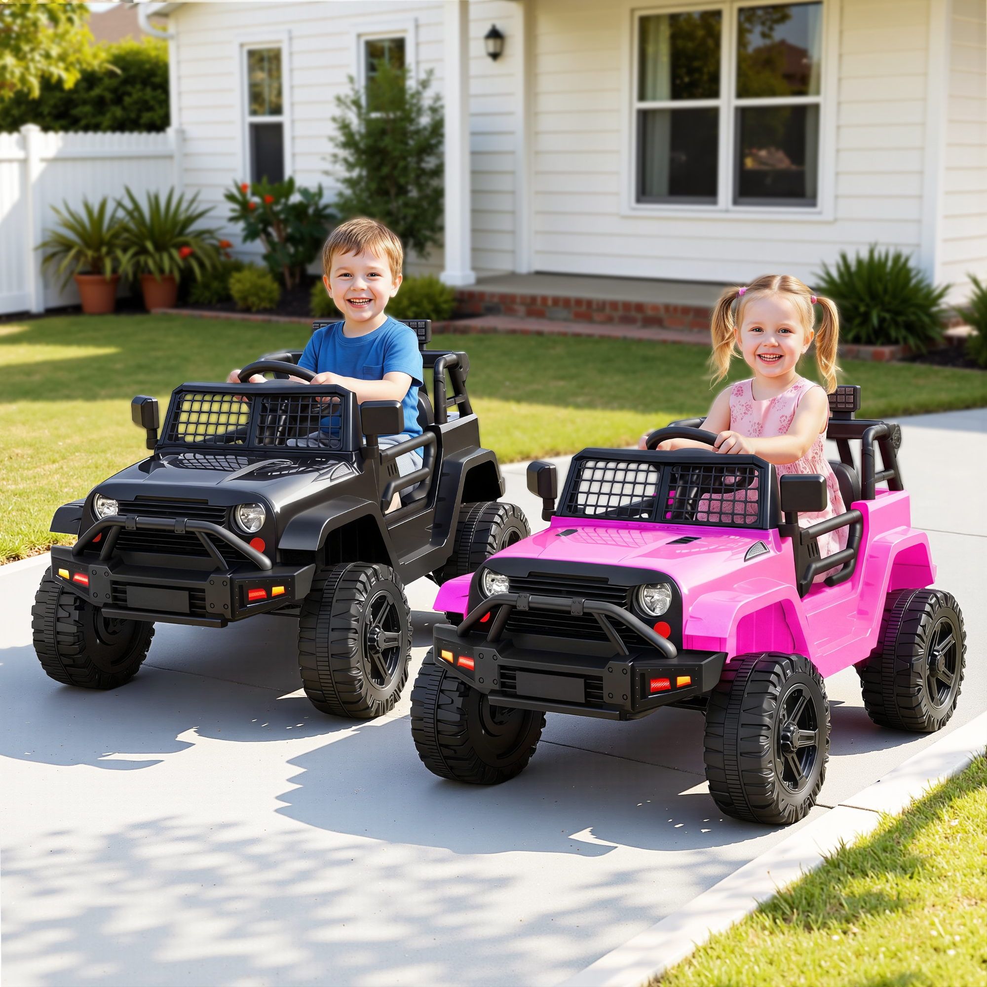2x Rigo Electric Kids Ride On Car Black Pink Off-Road Ride-On Toy with Remote Control Horn Music 2x Rigo Electric Kids Ride On Car Black Pink Off-Road Ride-On Toy with Remote Control Horn Music