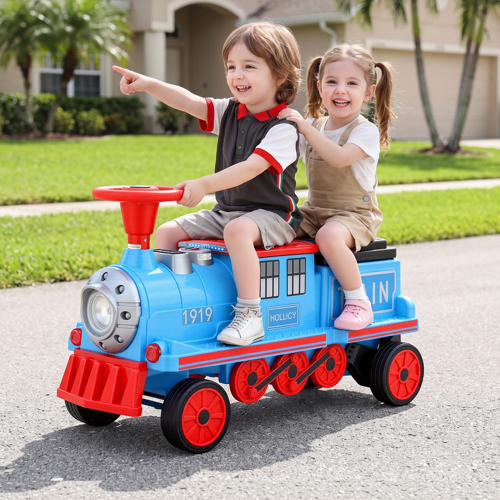 Rigo Kids Ride on Car Train 12V Electric Toy 2 Seaters Storage 87cm Blue Rigo Kids Ride on Car Train 12V Electric Toy 2 Seaters Storage 87cm Blue
