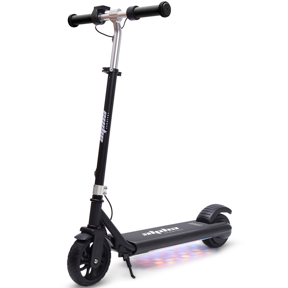 ALPHA Edge Electric Scooter Kids/Teens, 16km/h Max, Adjustable Height, UL Certified, AU Compliant, Dual Brakes, Bluetooth Music, LED, Black ALPHA Edge Electric Scooter Kids/Teens, 16km/h Max, Adjustable Height, UL Certified, AU Compliant, Dual Brakes, Bluetooth Music, LED, Black
