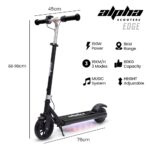 ALPHA Edge Electric Scooter Kids/Teens, 16km/h Max, Adjustable Height, UL Certified, AU Compliant, Dual Brakes, Bluetooth Music, LED, Black
