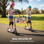 ALPHA Edge Electric Scooter Kids/Teens, 16km/h Max, Adjustable Height, UL Certified, AU Compliant, Dual Brakes, Bluetooth Music, LED, Pink