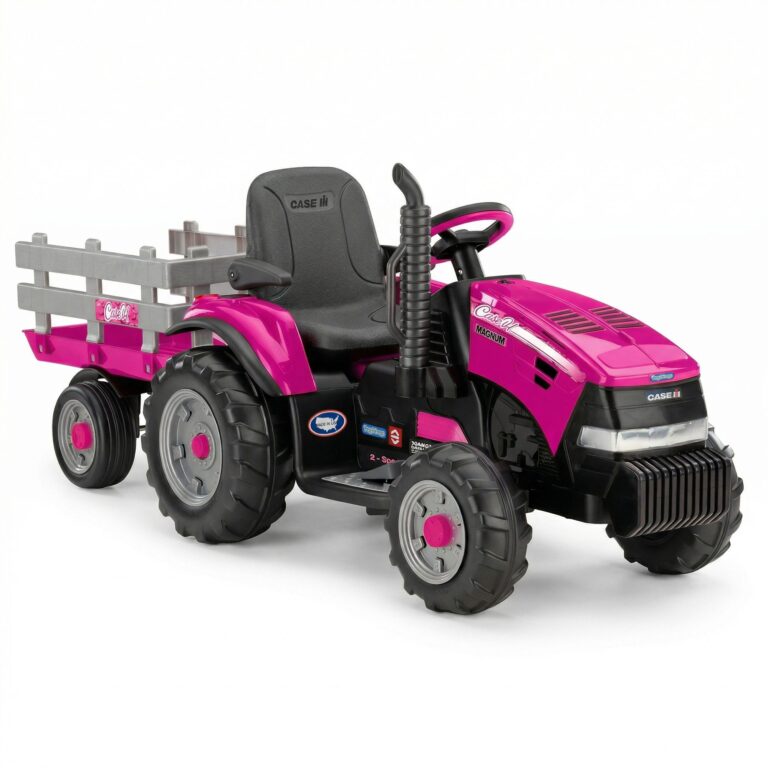 Klika Peg Perego Pink Case IH 12V Kids Ride On Tractor with Trailer 2 Speed Toy