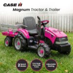 Klika Peg Perego Pink Case IH 12V Kids Ride On Tractor with Trailer 2 Speed Toy