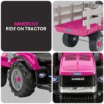 Klika Peg Perego Pink Case IH 12V Kids Ride On Tractor with Trailer 2 Speed Toy