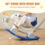 4 in 1 Rocking Horse for Toddlers 1-3 Years, Baby Rocking Horse with Detachable Balance Board, Push Handle and 4 Smooth Wheels, Support up to 80 lbs HDPE Kids Ride on Toy with Sound, Blue