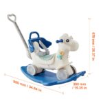 4 in 1 Rocking Horse for Toddlers 1-3 Years, Baby Rocking Horse with Detachable Balance Board, Push Handle and 4 Smooth Wheels, Support up to 80 lbs HDPE Kids Ride on Toy with Sound, Blue