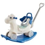 4 in 1 Rocking Horse for Toddlers 1-3 Years, Baby Rocking Horse with Detachable Balance Board, Push Handle and 4 Smooth Wheels, Support up to 80 lbs HDPE Kids Ride on Toy with Sound, Blue